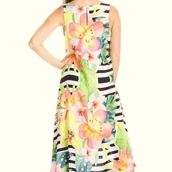 CARTISE White & Black Stripe Floral Sleeveless High Low Dress NWT - Picture 2 of 16